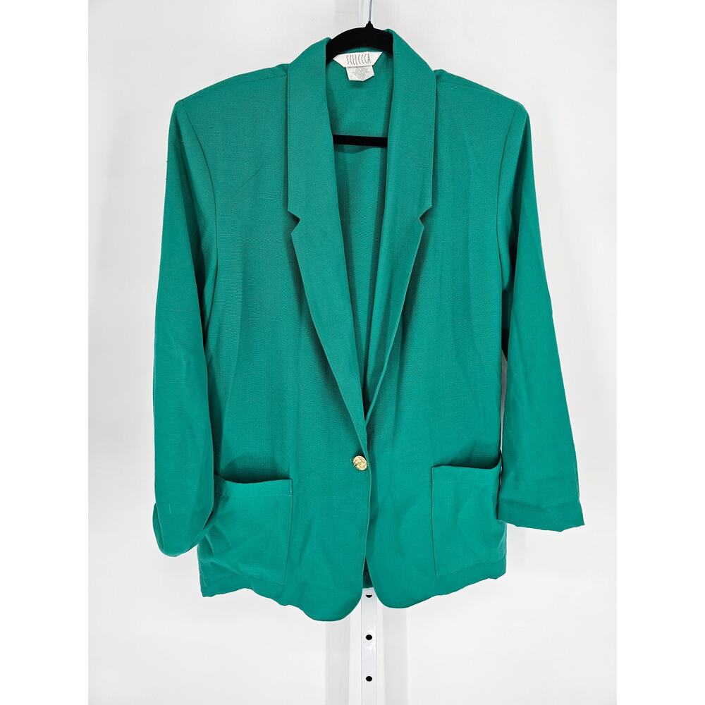 Vintage 1990s Sellecca Womens Sz 12 Single Button Blazer Green w/ Gold Button